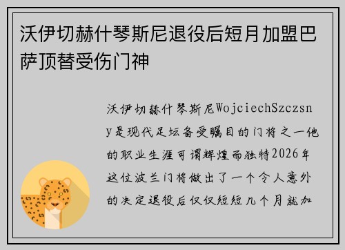 沃伊切赫什琴斯尼退役后短月加盟巴萨顶替受伤门神