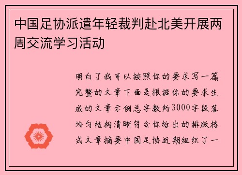 中国足协派遣年轻裁判赴北美开展两周交流学习活动 中国足协派遣年轻裁判赴北美开展两周交流学习活动